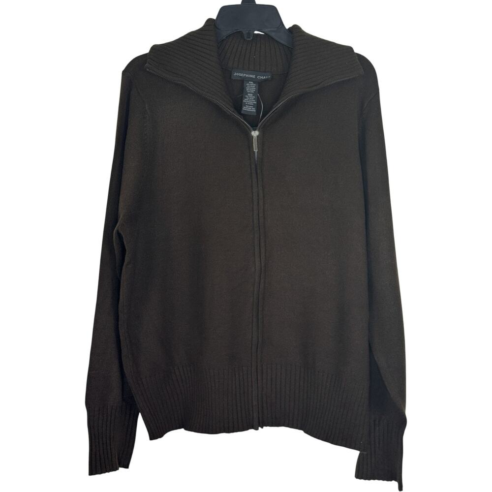 Josephine Chaus Brown Full‎ Zip Sweater XXL Ribbed Collar Long Sleeve